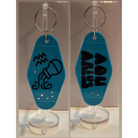 Accessories - AQUARIUS Zodiac Stars Retro Motel Blue Black Keychain